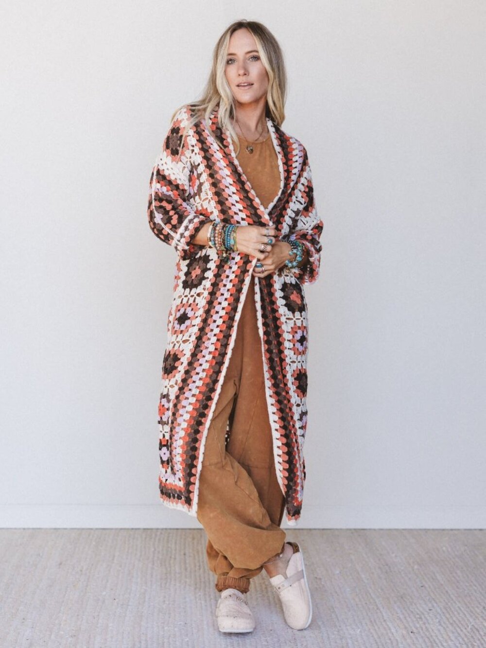 POL Crochet Granny Square Kimono Duster